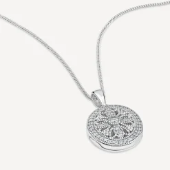 Sterling Silver Small Cubic Zirconia Antique Design Oval Locket Pendant