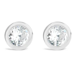 Sterling Silver Small Flat Cubic Zirconia Stud Earrings