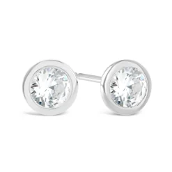 Sterling Silver Small Flat Cubic Zirconia Stud Earrings