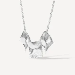 Sterling Silver Square Shaped Hammered & Brushed Finish Pendants Necklet