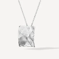 Sterling Silver Square Shaped Hammered & Brushed Finish Pendant