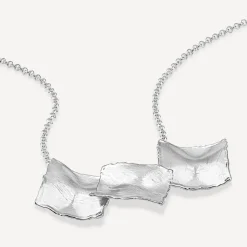 Sterling Silver Square Shaped Hammered & Brushed Finish Pendants Necklet