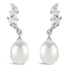 Sterling Silver Three Marquise Cubic Zirconia 3 With forwarding Pearl Drop Earrings