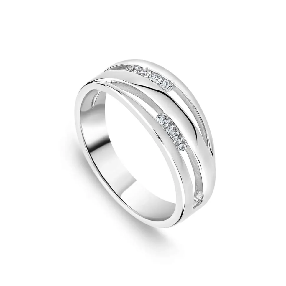 Sterling Silver Three Strands Cubic Zirconia Ring