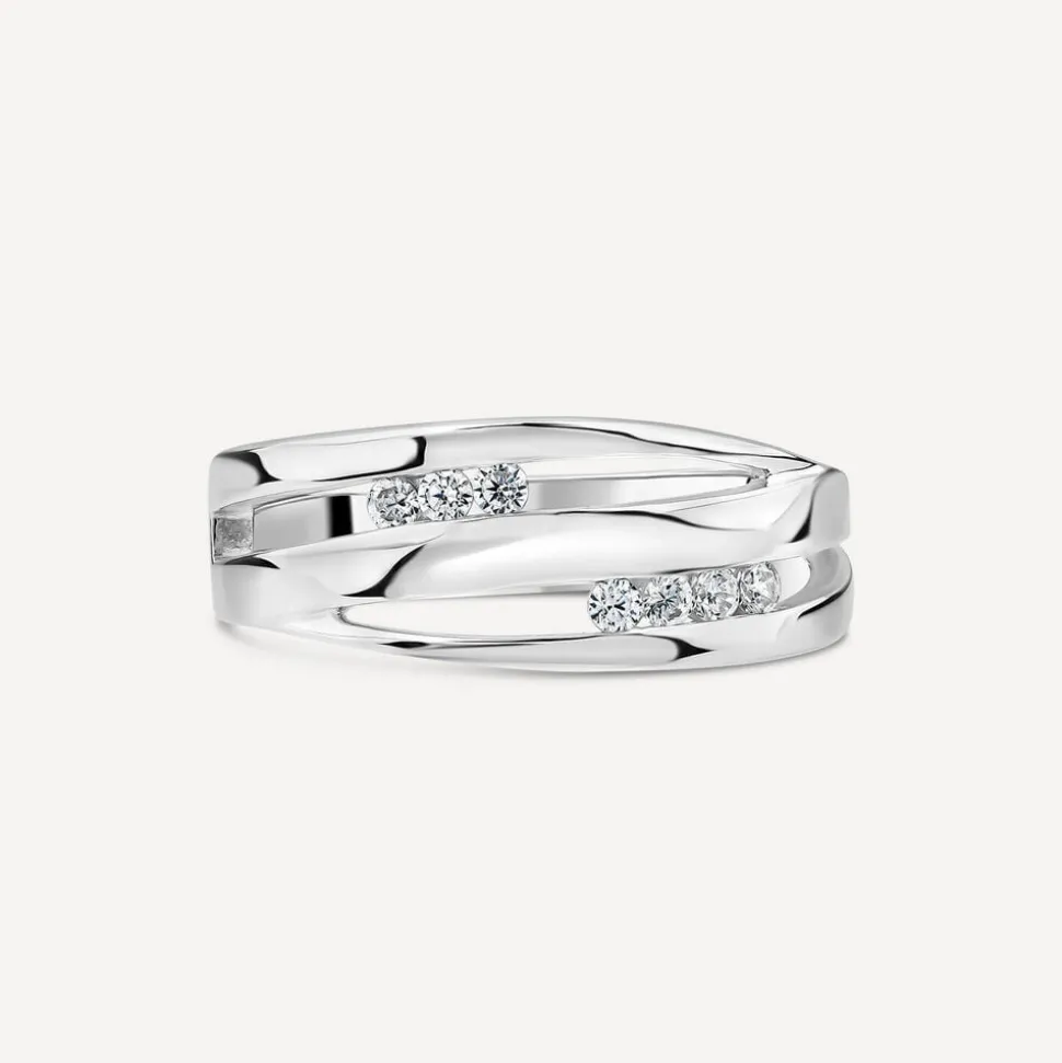 Sterling Silver Three Strands Cubic Zirconia Ring