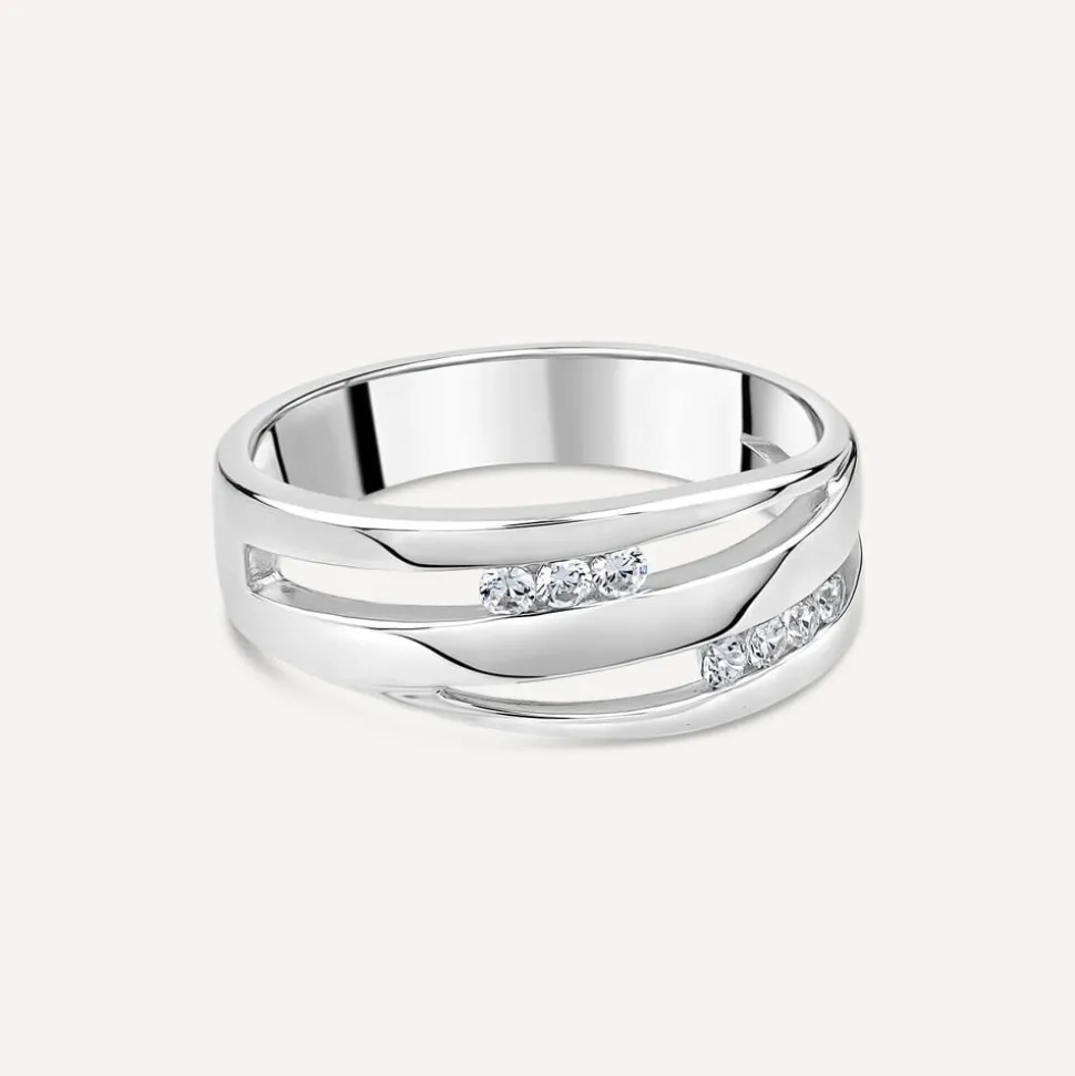 Sterling Silver Three Strands Cubic Zirconia Ring