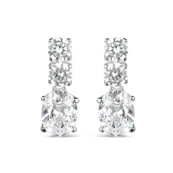Sterling Silver Three-Stone Cubic Zirconia Drop Earrings