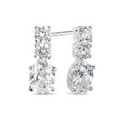 Sterling Silver Three-Stone Cubic Zirconia Drop Earrings
