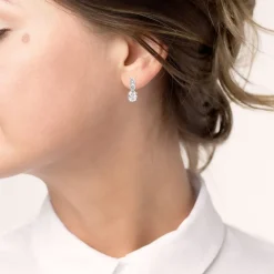 Sterling Silver Three-Stone Cubic Zirconia Drop Earrings