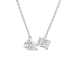 Sterling Silver 'Toi Et Moi' Cubic Zirconia Hammock Necklet