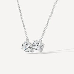 Sterling Silver 'Toi Et Moi' Cubic Zirconia Hammock Necklet