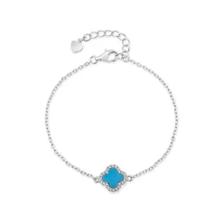 Sterling Silver Turqoise Centre Cubic Zirconia Set Clover Petal Bracelet