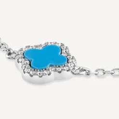 Sterling Silver Turqoise Centre Cubic Zirconia Set Clover Petal Bracelet