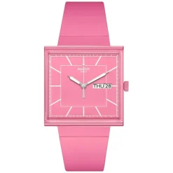 Swatch Bioceramic What If...Rose? Square Dial Pink Strap Watch