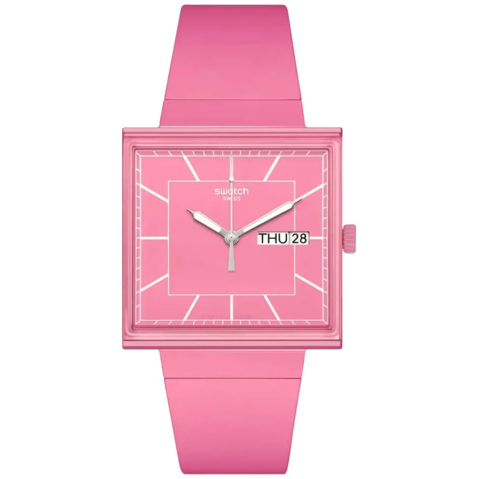 Swatch Bioceramic What If...Rose? Square Dial Pink Strap Watch
