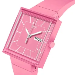 Swatch Bioceramic What If...Rose? Square Dial Pink Strap Watch