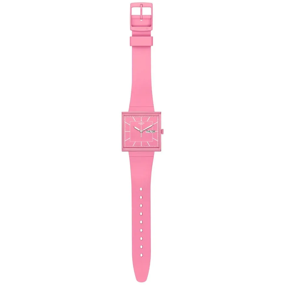 Swatch Bioceramic What If...Rose? Square Dial Pink Strap Watch