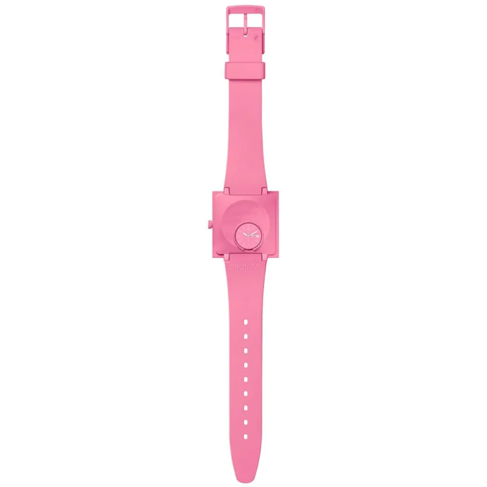Swatch Bioceramic What If...Rose? Square Dial Pink Strap Watch
