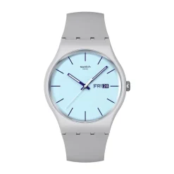 Swatch Blueberry Sky 41mm Light Blue Dial Grey Silicone Strap Watch