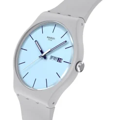 Swatch Blueberry Sky 41mm Light Blue Dial Grey Silicone Strap Watch