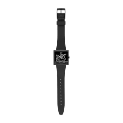 Swatch Break Time 41.8mm Square Black Dial Black Silicone Strap Watch