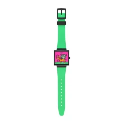 Swatch Break Time 41.8mm Square Multi Colour Dial Green Silicone Strap Watch