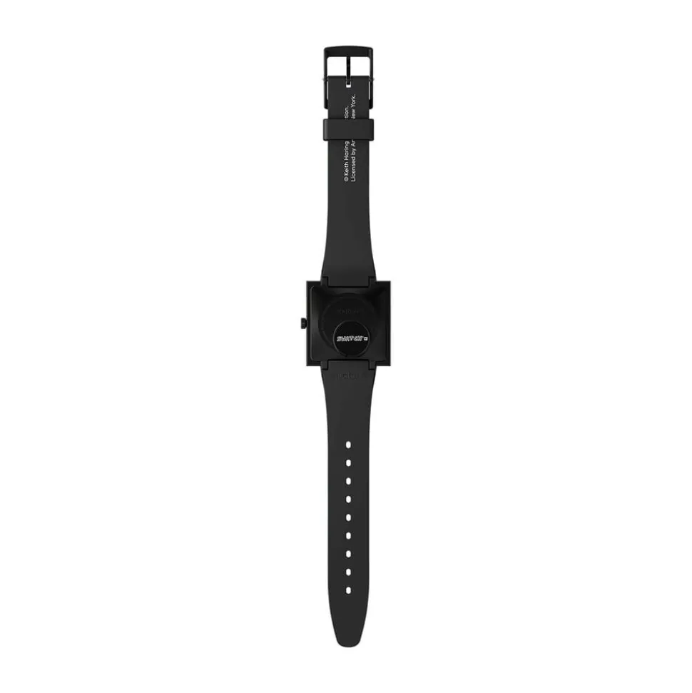 Swatch Break Time 41.8mm Square Black Dial Black Silicone Strap Watch