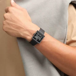 Swatch Break Time 41.8mm Square Black Dial Black Silicone Strap Watch