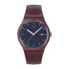 Swatch Burgundy Berry 41mm Grey Dial Brown Silicone Strap Watch