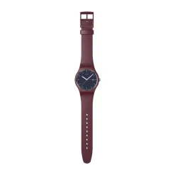 Swatch Burgundy Berry 41mm Grey Dial Brown Silicone Strap Watch