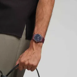 Swatch Burgundy Berry 41mm Grey Dial Brown Silicone Strap Watch