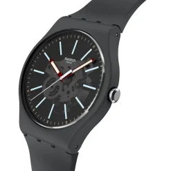 Swatch Coblestone Street 41mm Black Dial Silicone Strap Watch