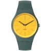 Swatch Gold in The Garden 41mm Yellow Dial Green Strap Watch
