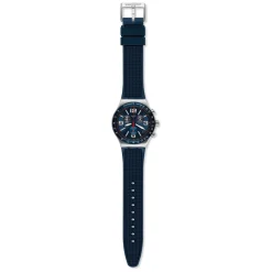 Swatch Irony Blue Grid 43mm Chronograph Steel Case Silicone Strap Watch