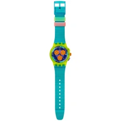 Swatch Neon Wave Chronograph 42mm Multi-Coloured Dial Blue Silicone Strap Watch
