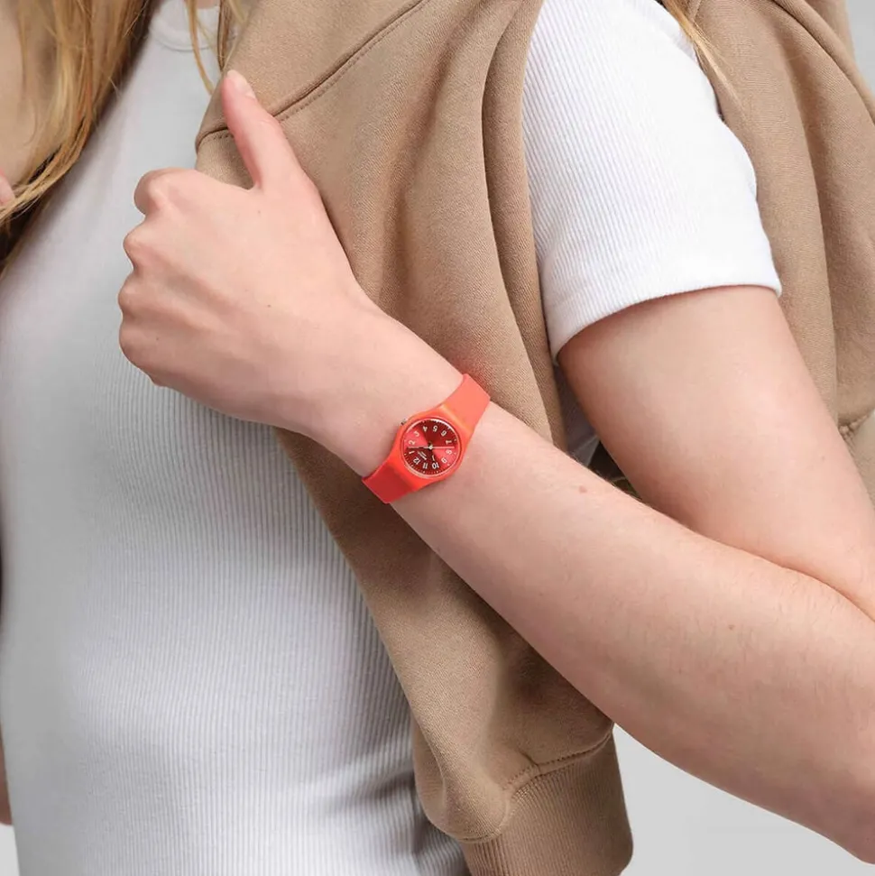 Swatch Notes Of Coral 25mm Red Dial Silicone Strap Watch