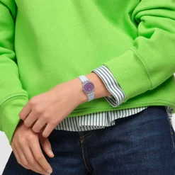 Swatch Powder Plum 25mm Purple Dial Blue Strap Watch