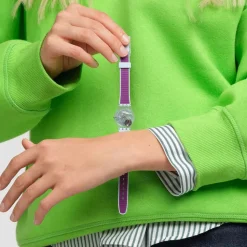 Swatch Powder Plum 25mm Purple Dial Blue Strap Watch