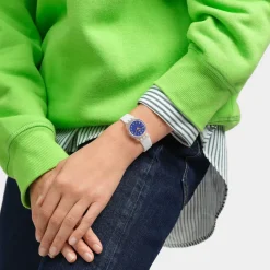 Swatch The Gold Within You 25mm Blue Dial White Strap Watch