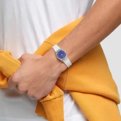 Swatch The Gold Within You 25mm Blue Dial White Strap Watch