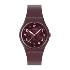 Swatch Thru The Crown Glass 34mm Burgundy Dial Silicone Strap Watch