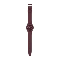 Swatch Thru The Crown Glass 34mm Burgundy Dial Silicone Strap Watch