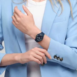 Swatch Time To Teal 34mm Blue Dial Silicone Strap Watch