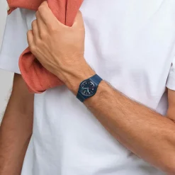 Swatch Time To Teal 34mm Blue Dial Silicone Strap Watch
