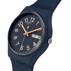 Swatch Trendy Lines at Night 34mm Dark Blue Dial Strap Watch
