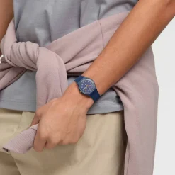 Swatch Trendy Lines at Night 34mm Dark Blue Dial Strap Watch