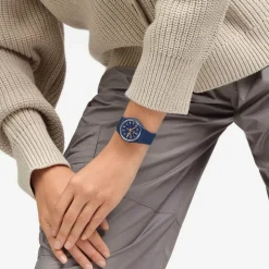 Swatch Trendy Lines at Night 34mm Dark Blue Dial Strap Watch