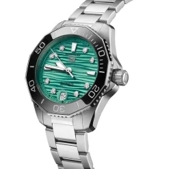 TAG Heuer Aquaracer Professional 300 Date 36mm Turqoise Dial Diamond Dots Rubber Strap Watch