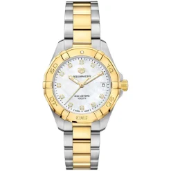 TAG Heuer Aquaracer Date 32mm MOP Dial Diamond Dots 18k Gold Plated & Steel Bracelet Watch