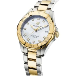 TAG Heuer Aquaracer Date 32mm MOP Dial Diamond Dots 18k Gold Plated & Steel Bracelet Watch